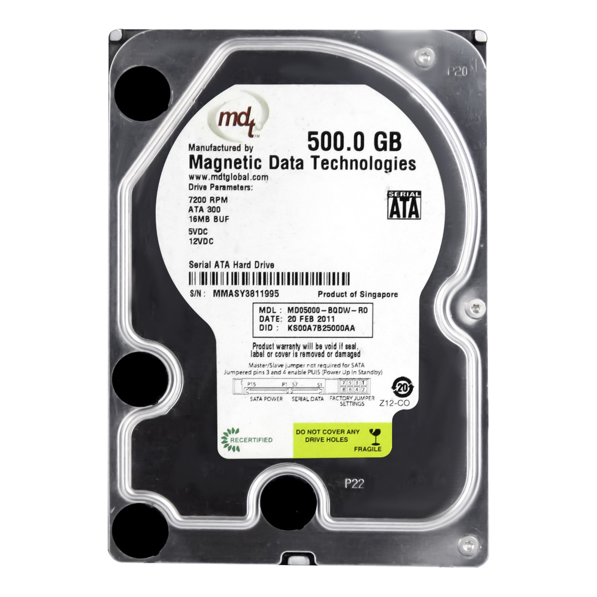 MDT 500 Go 7 200 tr/min 16 Mo SATA II 3,5'' MD05000-BQDW-R0