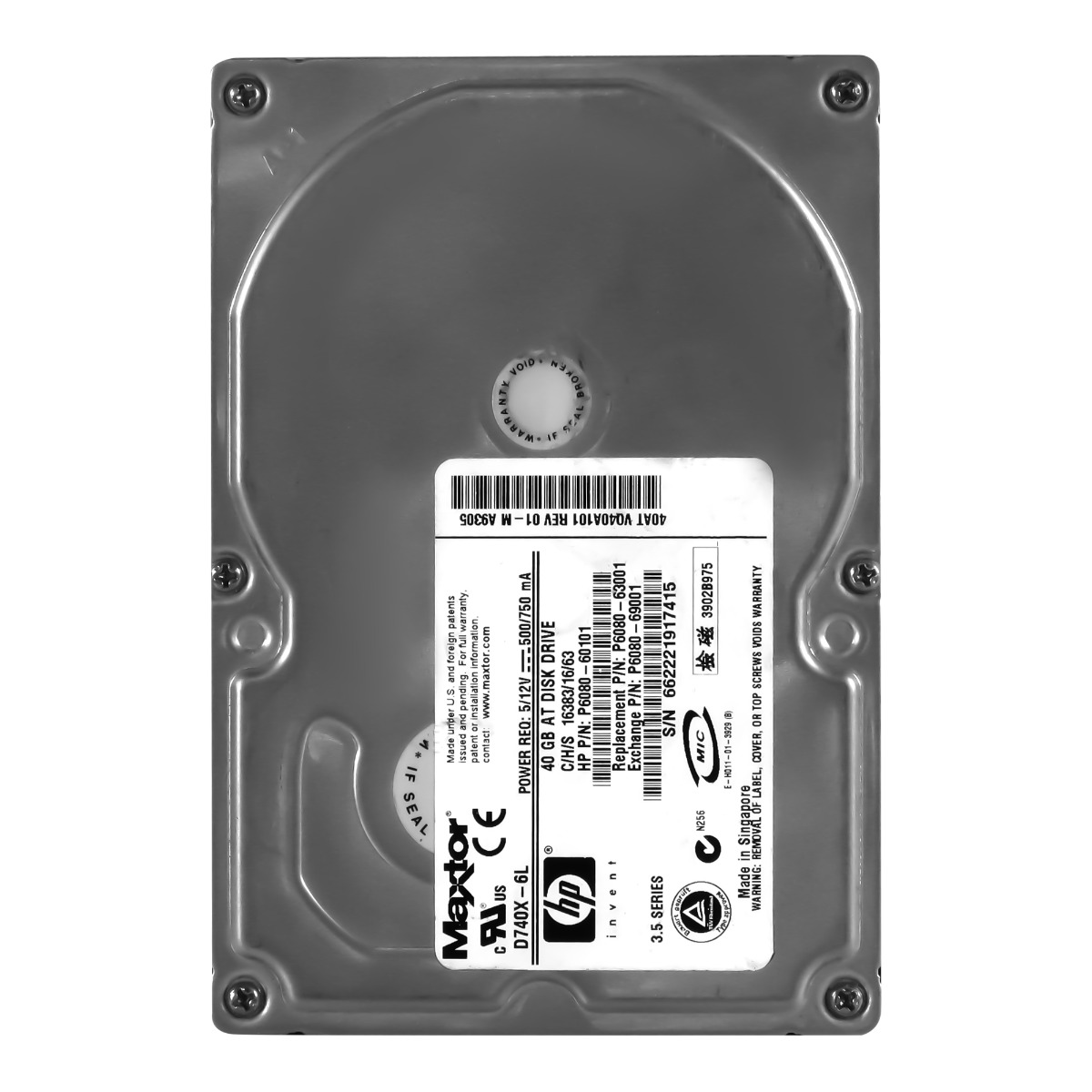 HP P6080-60101 40 Go 7 200 tr/min 2 Mo ATA 3,5'' VQ40A101