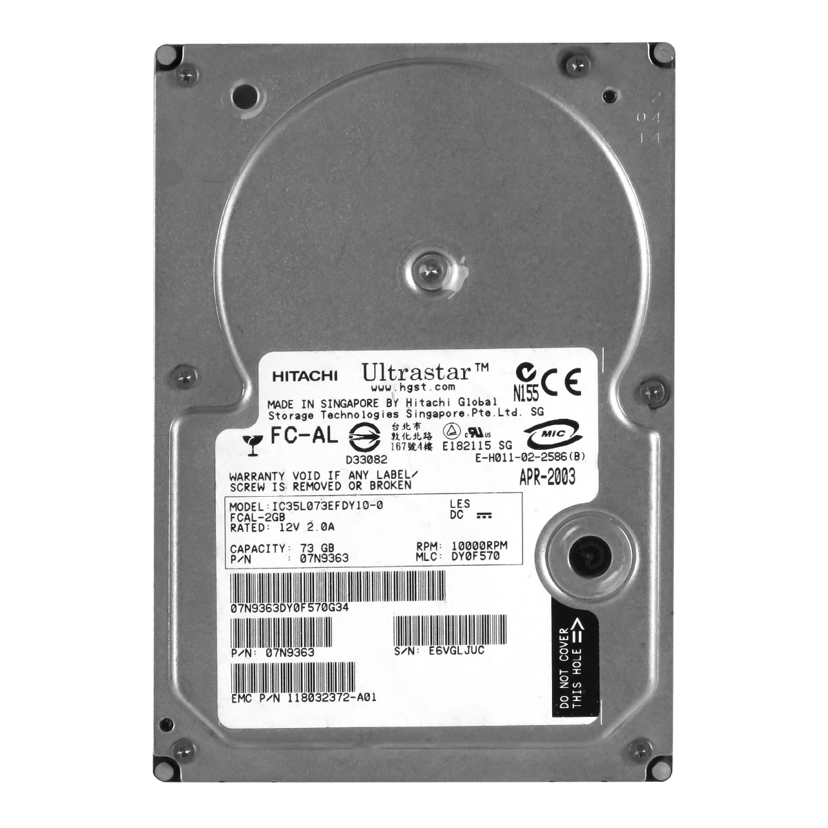 EMC 118032372-A01 73 Go 10 000 tr/min 8 Mo FC 3,5'' IC35L073EFDY10-0