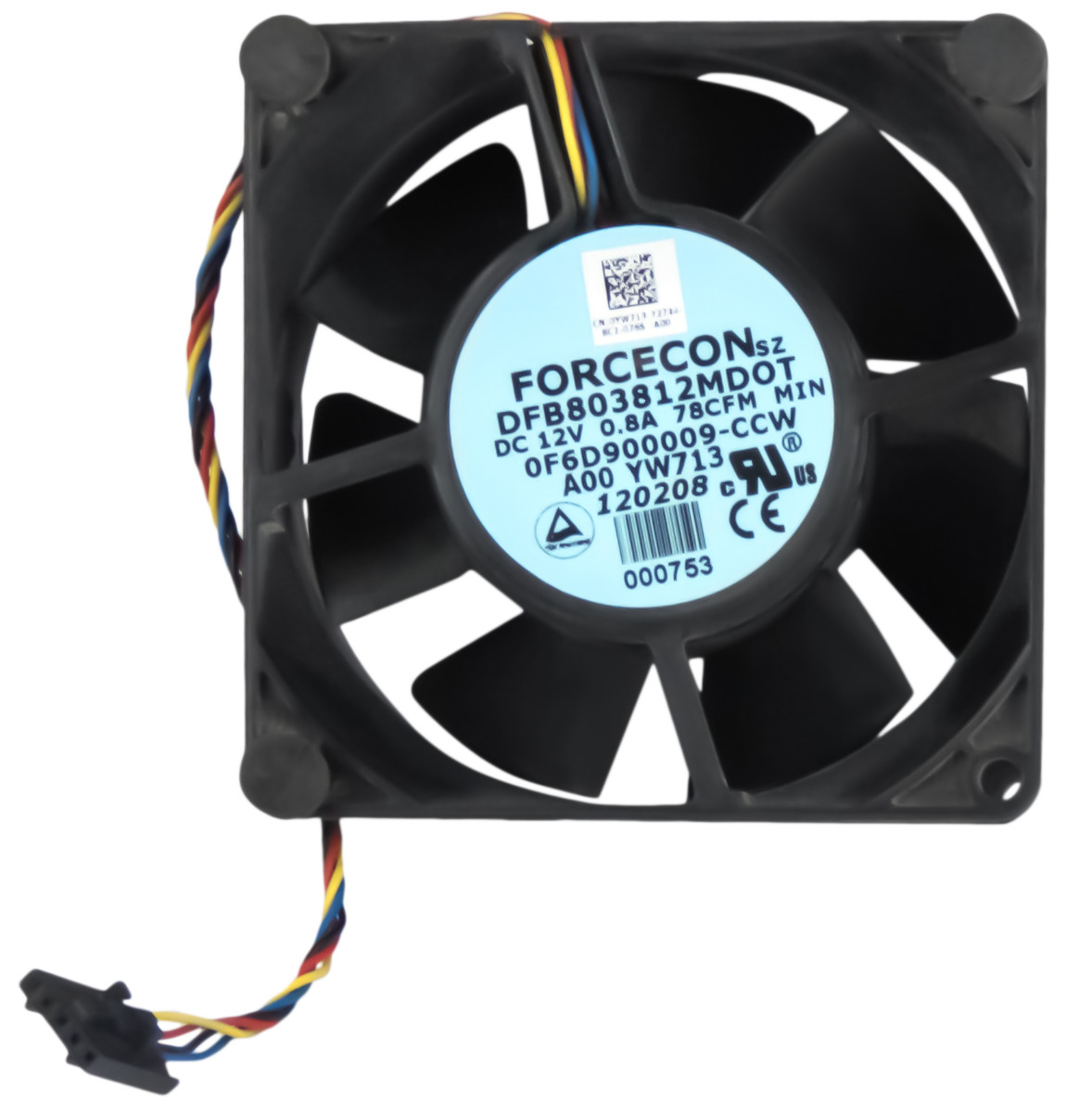 VENTILATEUR FORCECON DFB803812MDOT 5 broches 12V 0,80A 80x80x38mm