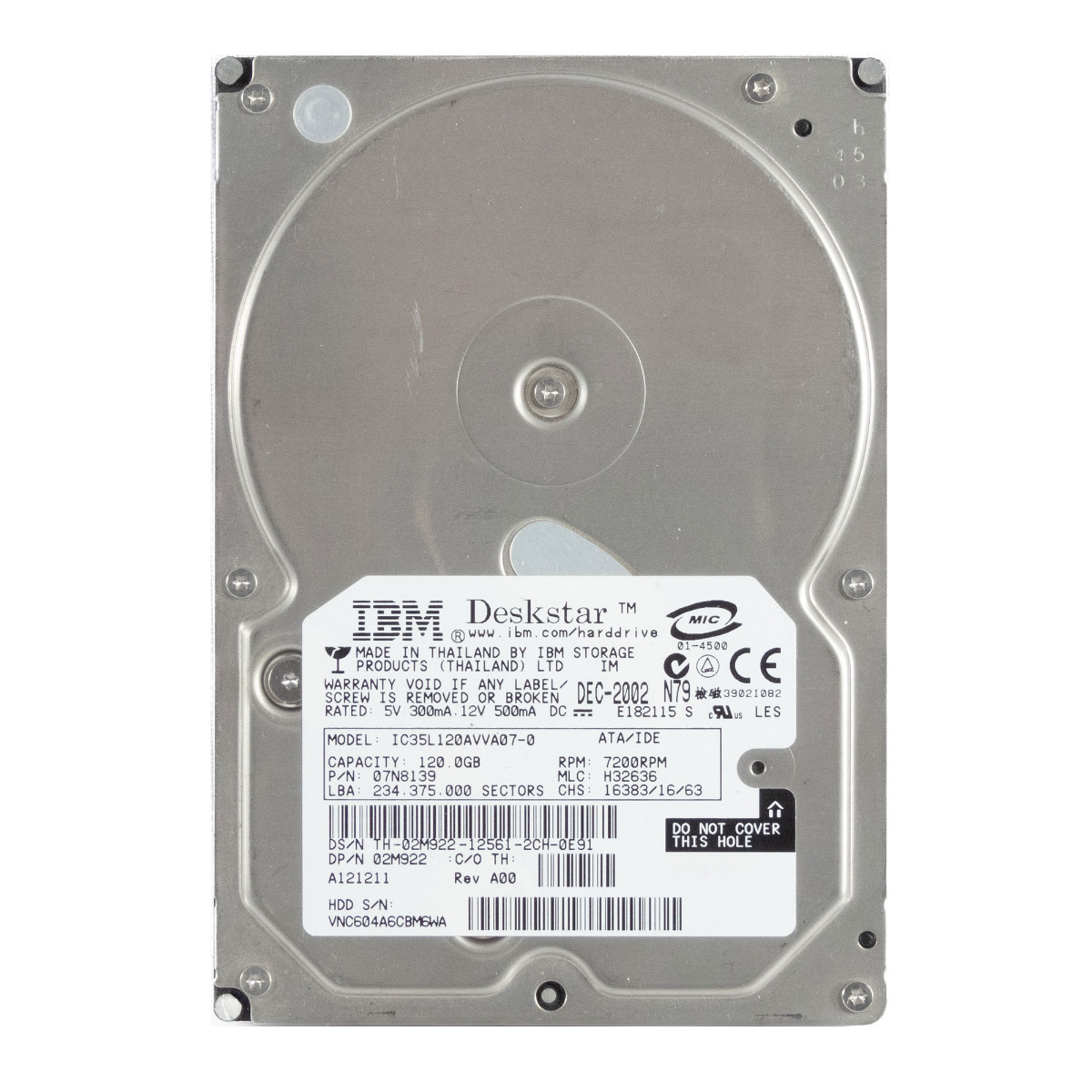 DELL 02M922 120 Go 7 200 tr/min 2 Mo ATA 3,5'' IC35L120AVVA07-0