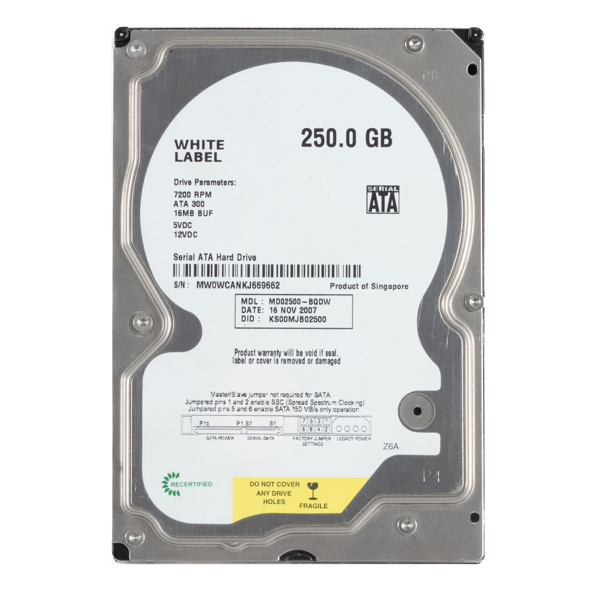 MDT 250 Go 7 200 tr/min 16 Mo SATA II 3,5'' MD02500-BQDW