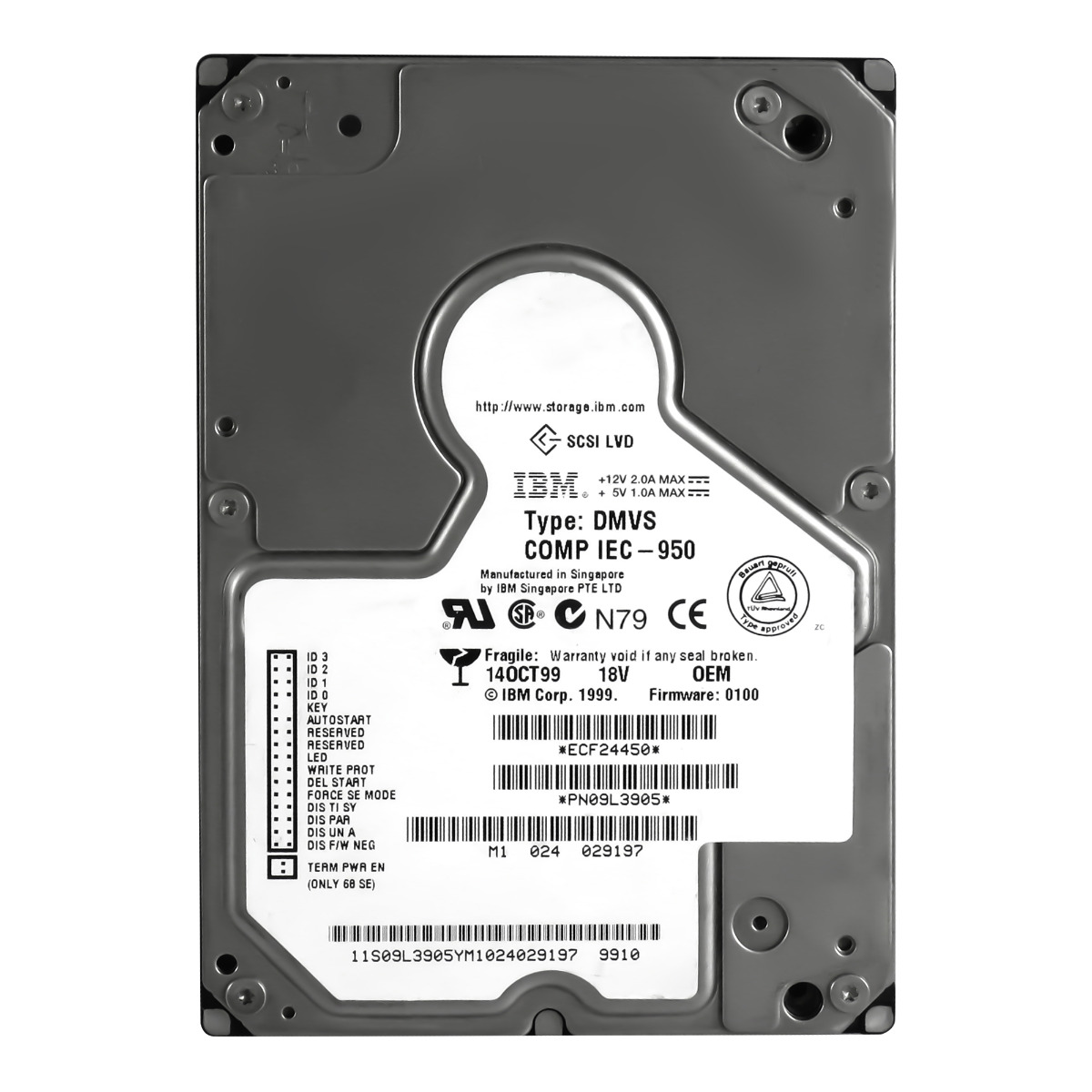 Disque dur IBM UltraStar 18LZX 09L3905 18,2 Go 10K 2 Mo Ultra2 SCSI 3,5"