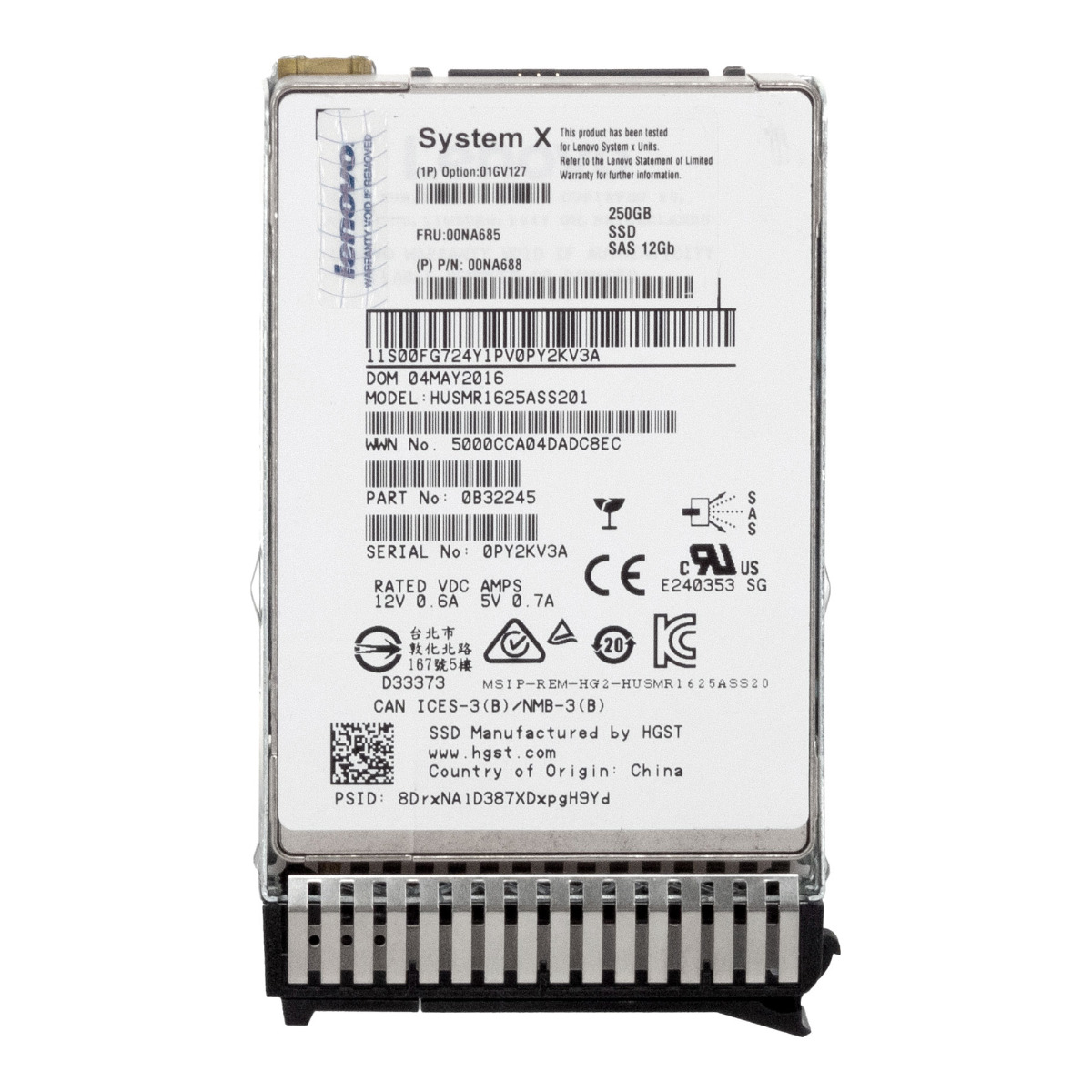 LENOVO 00NA685 00NA688 250 Go MLC SAS-3 2,5'' HUSMR1625ASS201