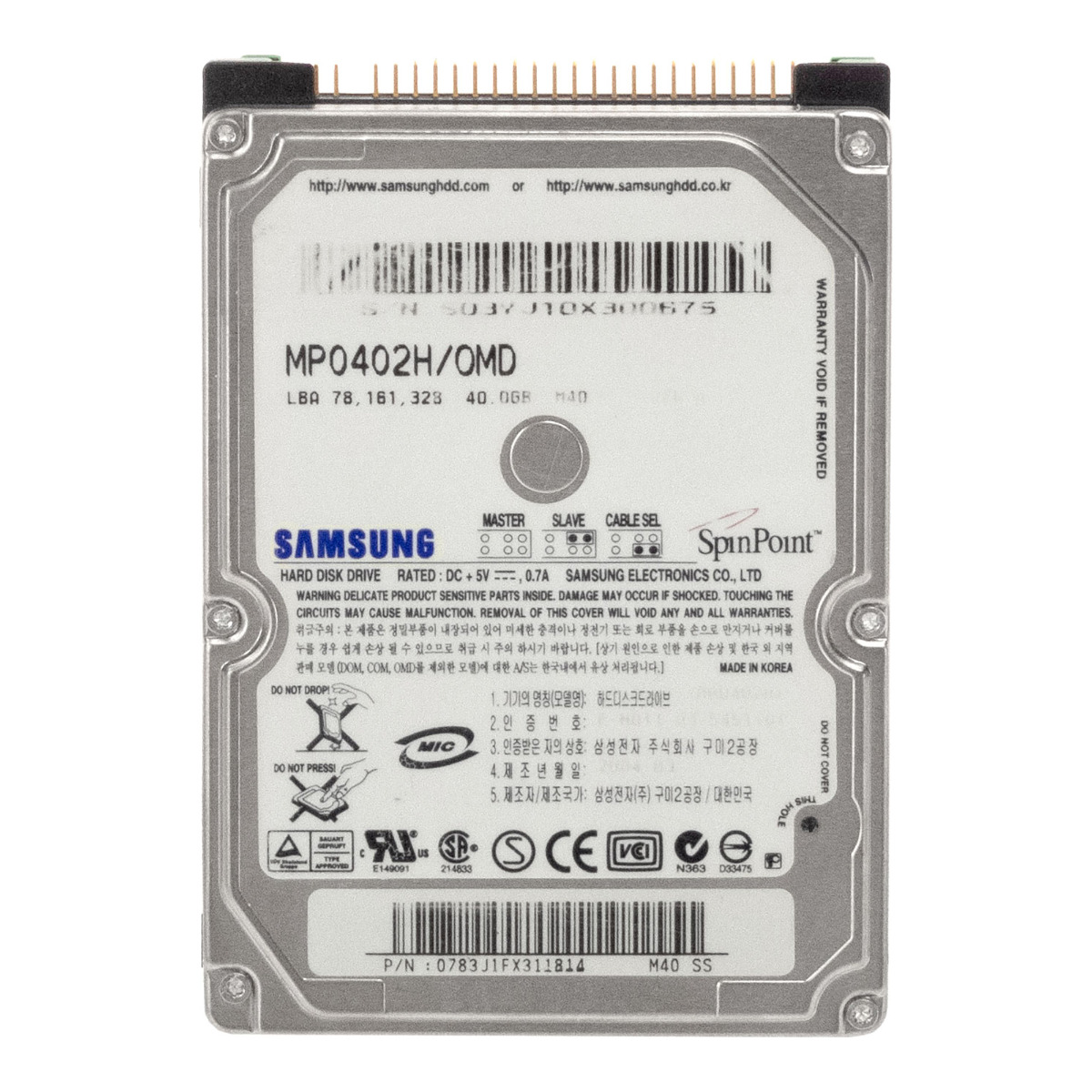 SAMSUNG SpinPoint M40 40 Go 5 400 tr/min 8 Mo ATA 2,5'' MP0402H/OMD