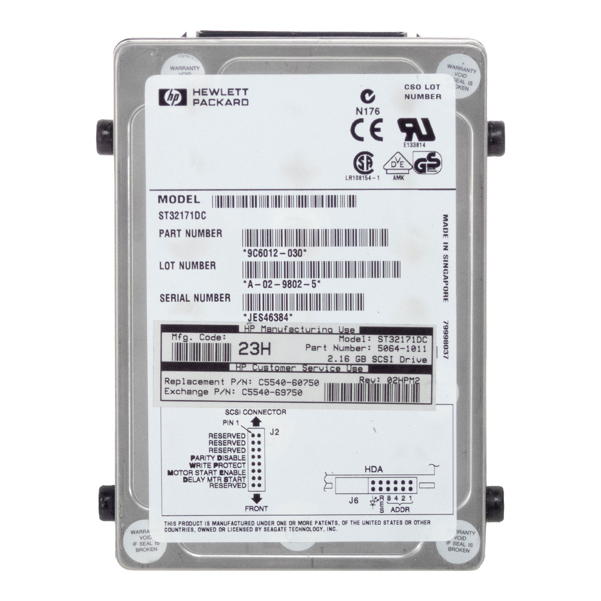 HP 5064-1011 C5540-60750 2 Go 7 200 tr/min Ultra SCSI 3,5'' ST32171DC