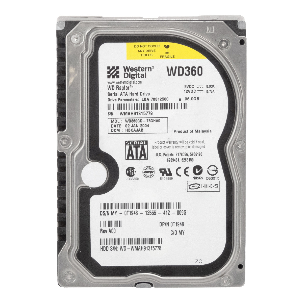 DELL 0T1948 36,7 Go 10K 8 Mo SATA 3,5'' WD360GD-75GHA0