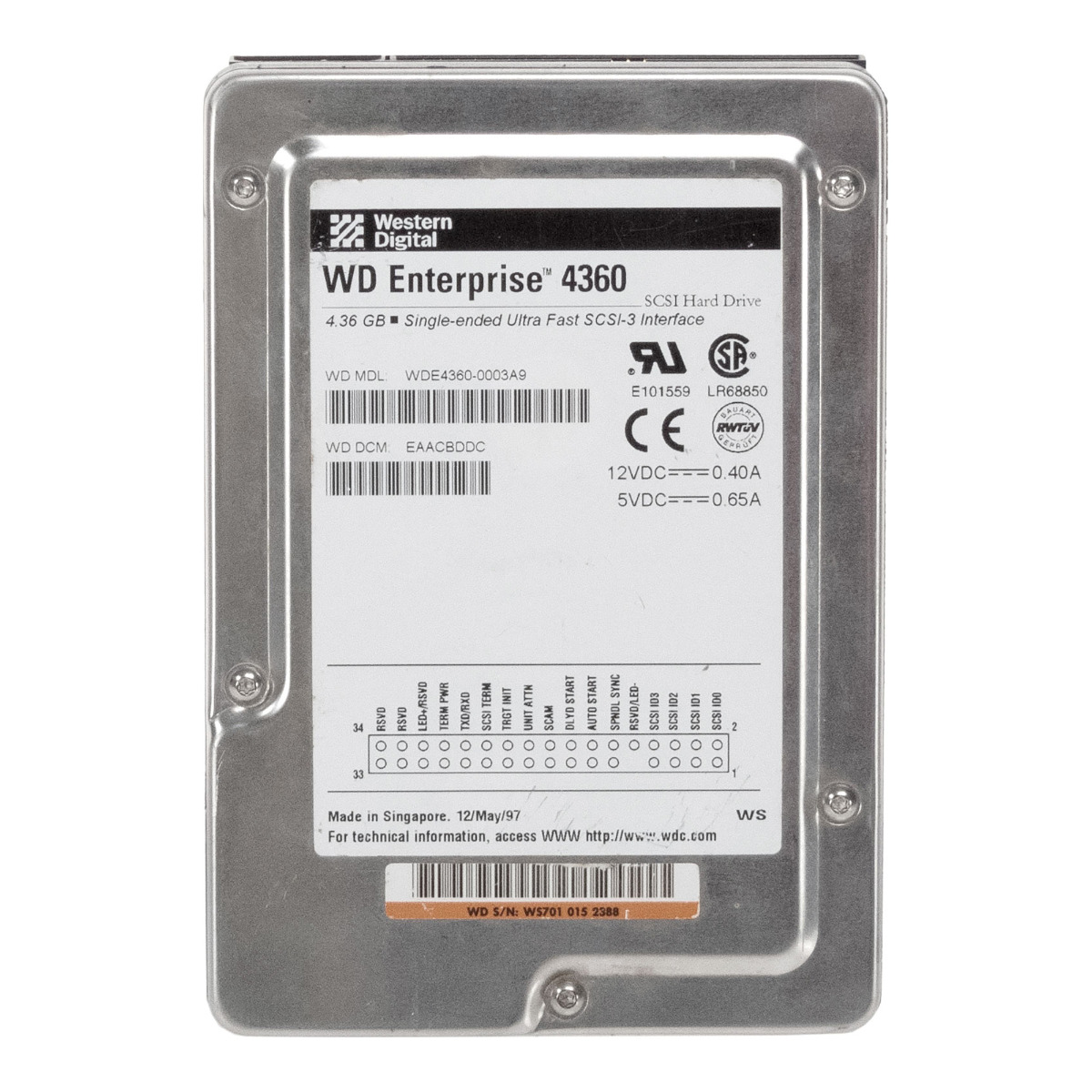 WD ENTERPRISE 4360 4,36 Go 5,4K SCSI 50 broches 3,5'' WDE4360-0003A9