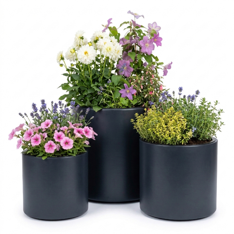 Pot de fleurs avec cache-pot intégré HEOS Anthracite en plastique 40 cm