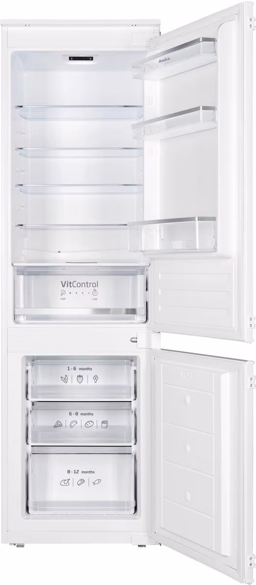Amica EKGCS 387 921 combiné réfrigérateur-congélateur encastrable, hauteur d'encastrement : 178 cm, 270 L, porte coulissante, commande électronique, alarme porte ouverte, compresseur Inverter, blanc (1195059)
