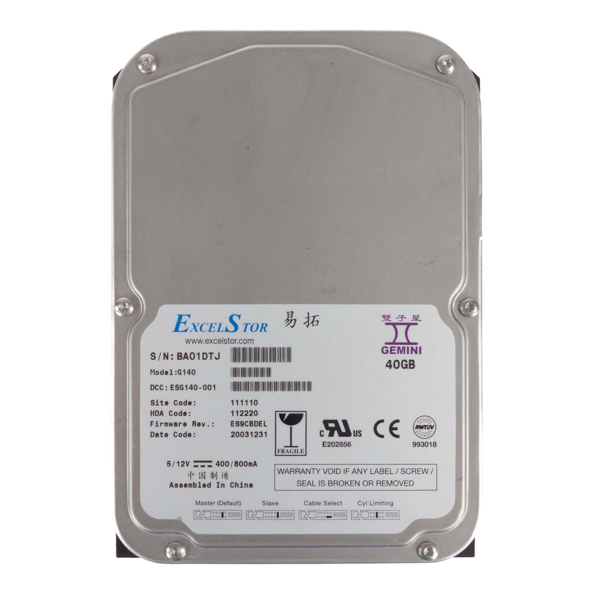 ExcelStor GEMINI 40 Go 5,4K 2 Mo ATA 3,5'' G140