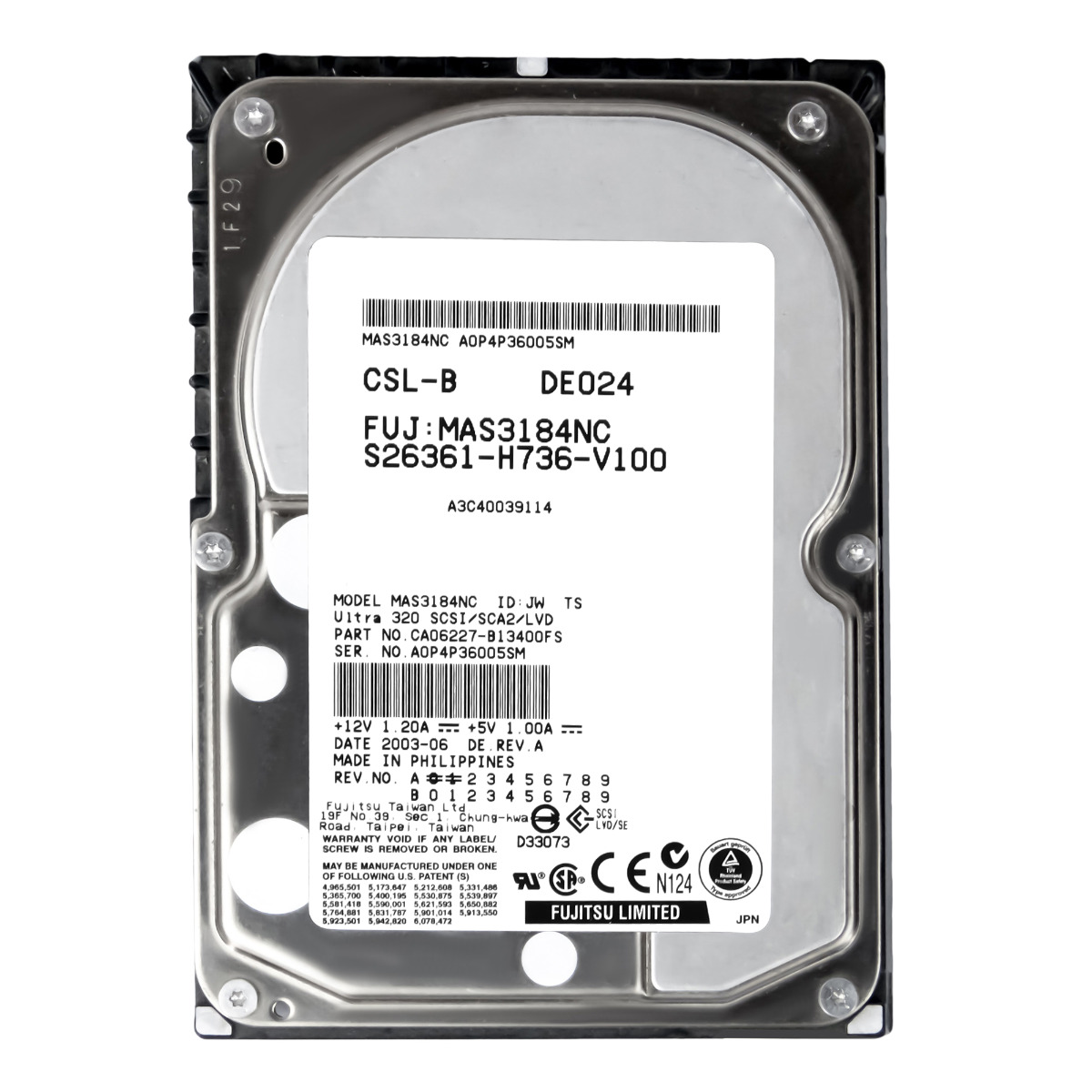 FUJITSU A3C40039114 S26361-H736-V100 18 Go 15K SCSI U320 3,5'' MAS3184NC