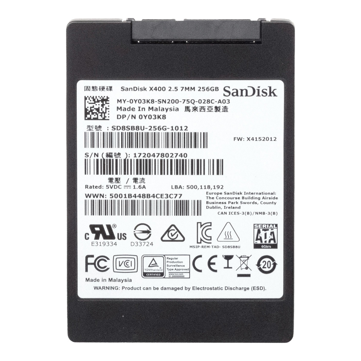 SanDisk X400 256 Go TLC SATA III 2,5'' SD8SB8U-256G-1012 0Y03K8