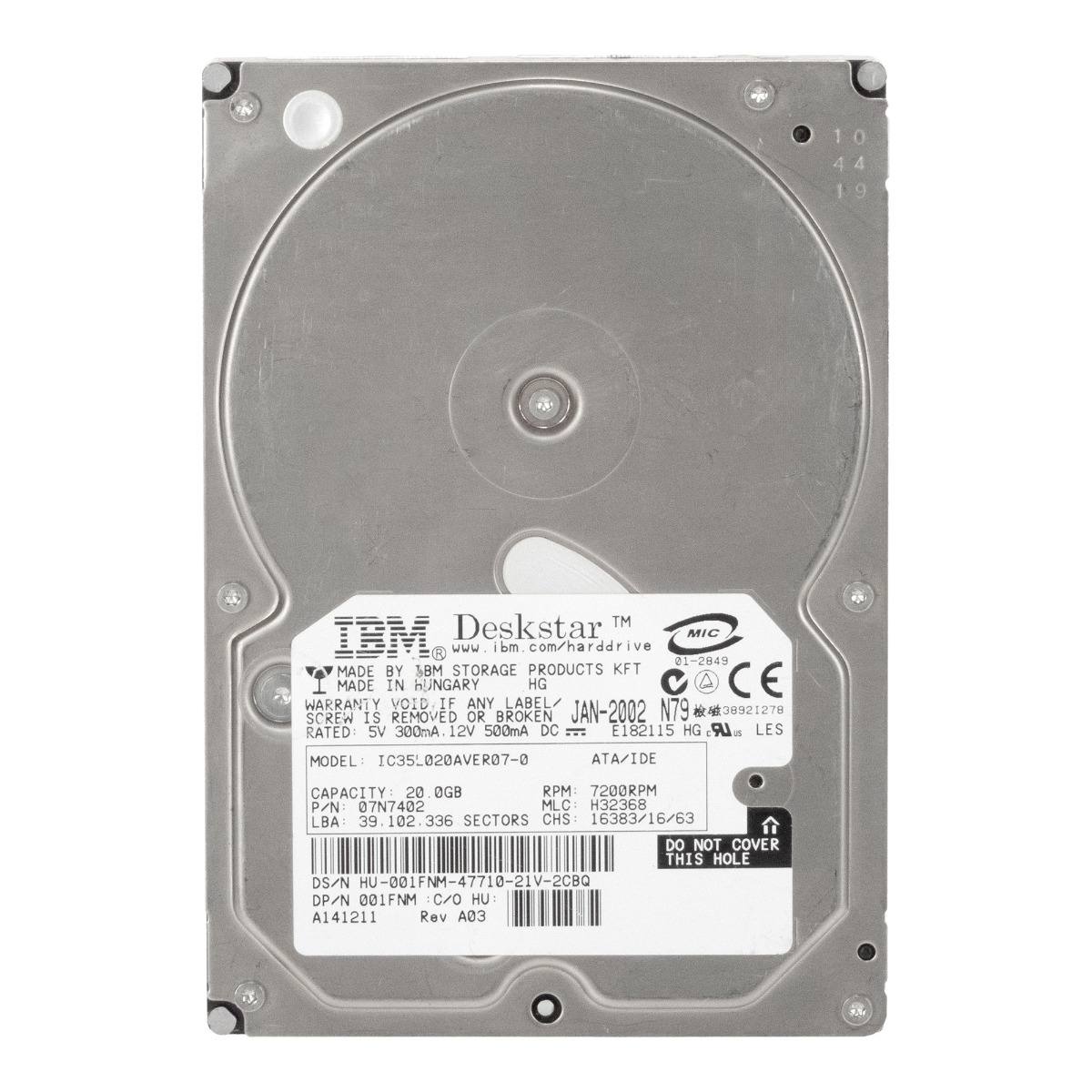 DELL 001FNM 07N7402 20 Go 7 200 tr/min 2 Mo ATA 3,5'' IC35L020AVER07-0
