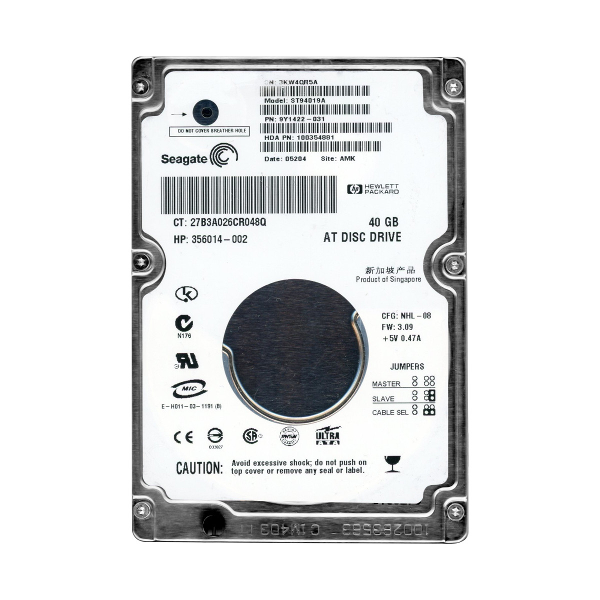 HP 356014-002 40 Go 5 400 tr/min 2 Mo ATA 2,5'' ST94019A