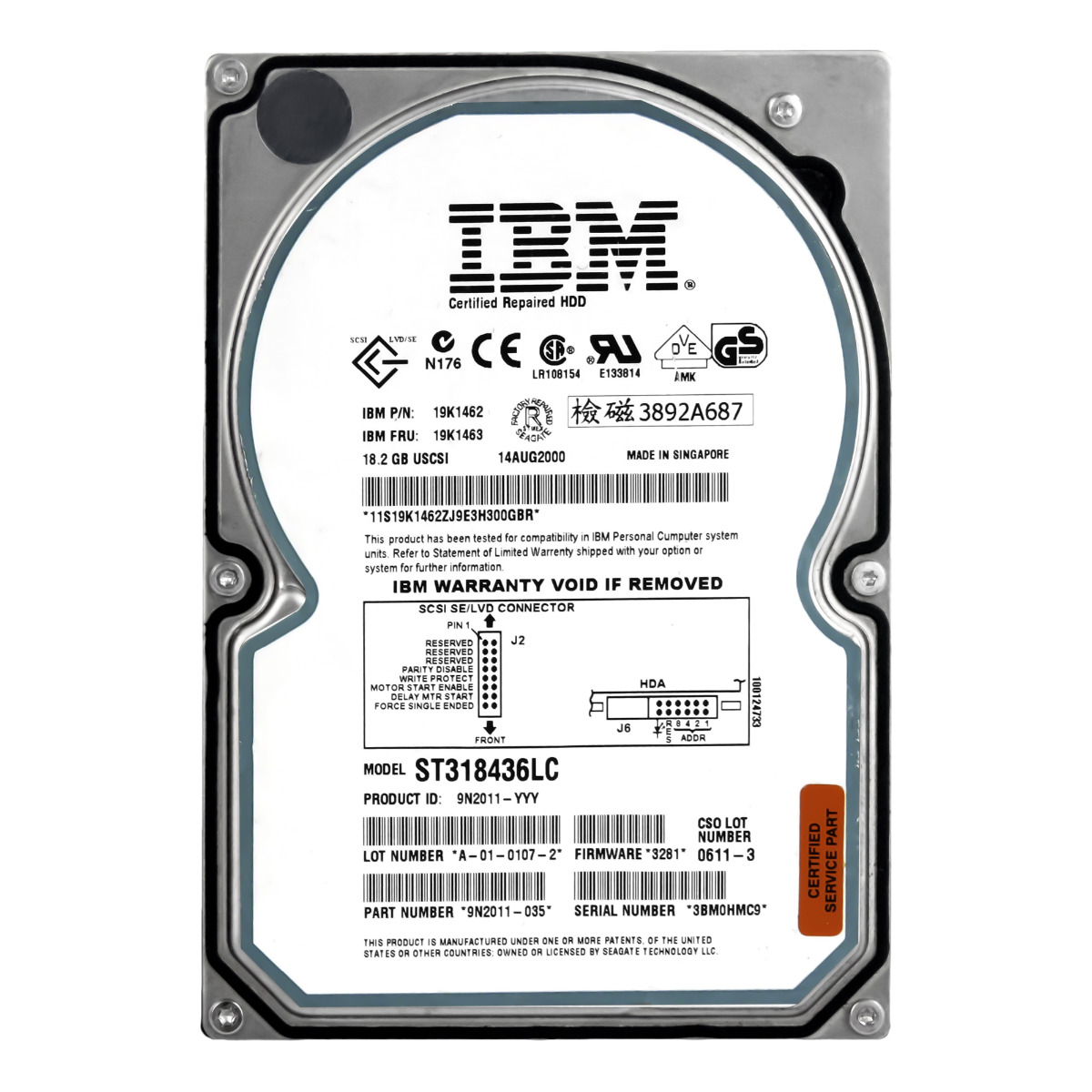 IBM 19K1463 / 19K1462 18,2 Go 7,2K 2 Mo SCSI U160 3,5'' ST318436LC