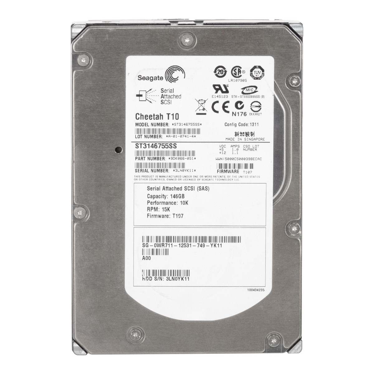 DELL 0WR711 146 Go 15K 16 Mo SAS 3,5'' ST3146755SS
