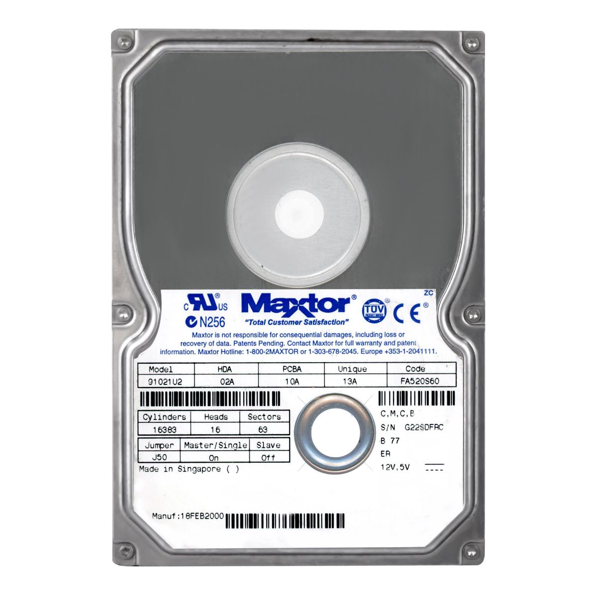MAXTOR DiamondMax VL 20 10 Go 5 400 tr/min ATA 3,5'' 91021U2
