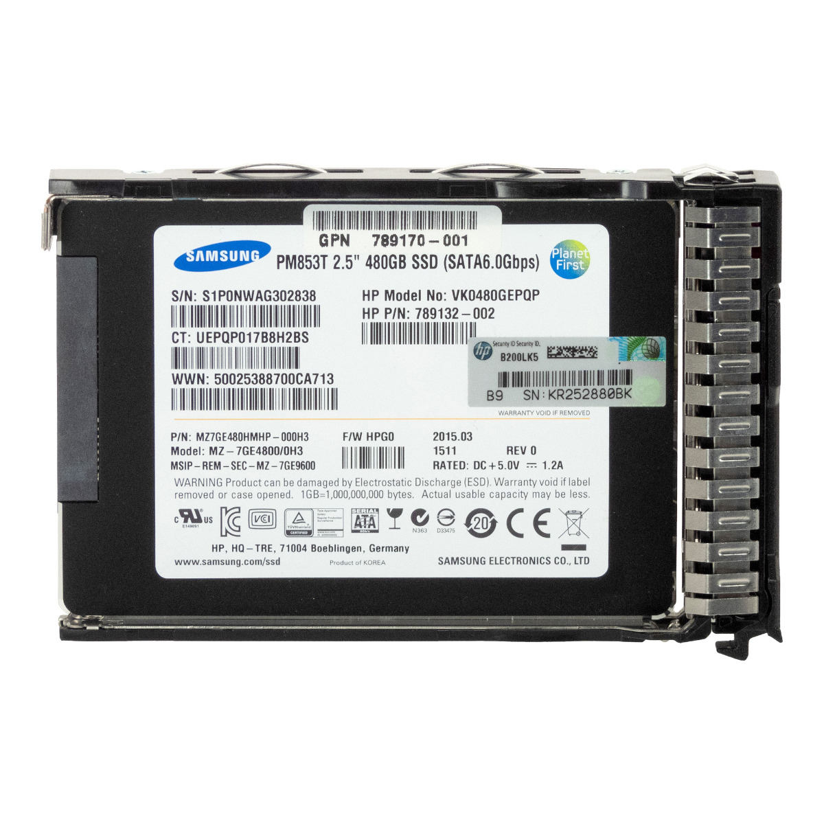 HP 789132-002 VK0480GEPQP 789170-001 480GB PM853T MZ-7GE4800/0H3