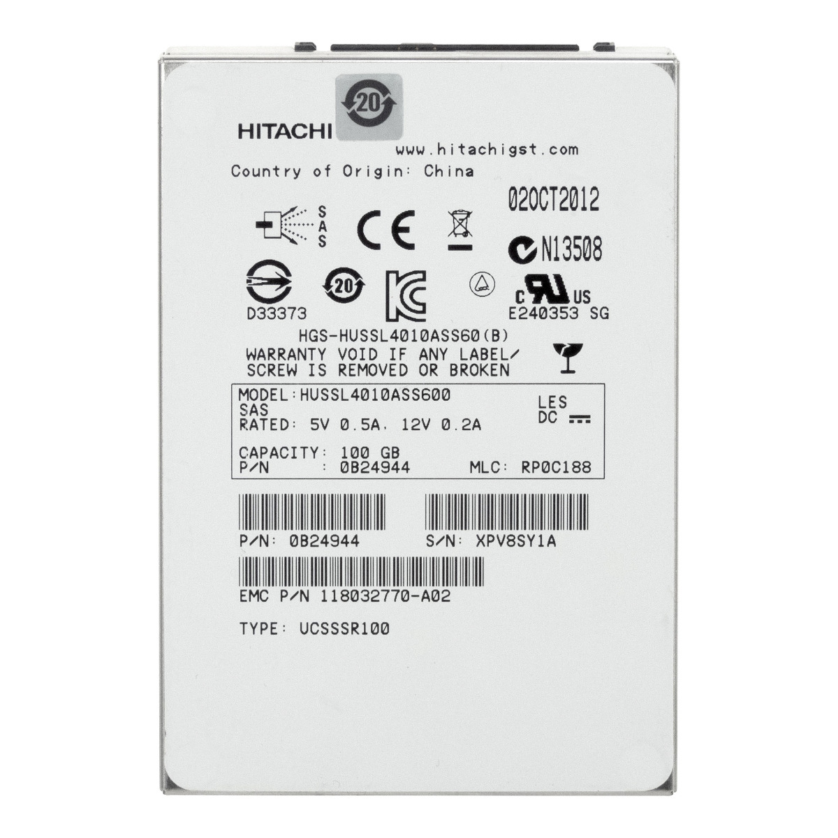 EMC 118032770-A02 100GB SLC SAS-2 2.5'' HUSSL4010ASS600