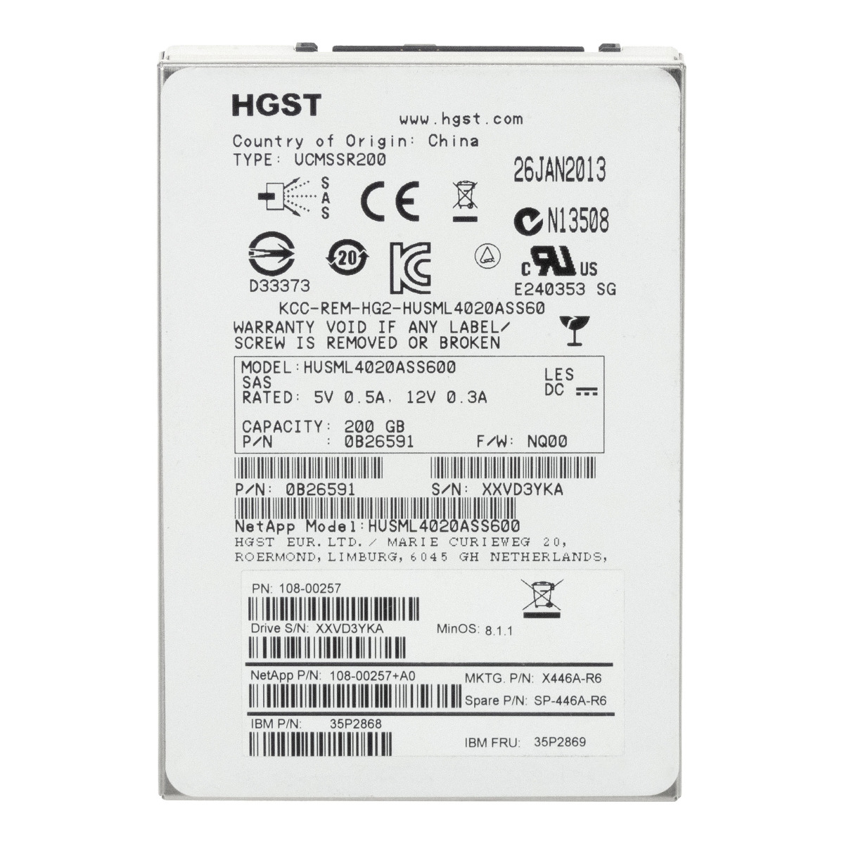 IBM 35P2869 35P2868 200GB MLC SAS-2 2.5'' HUSML4020ASS600