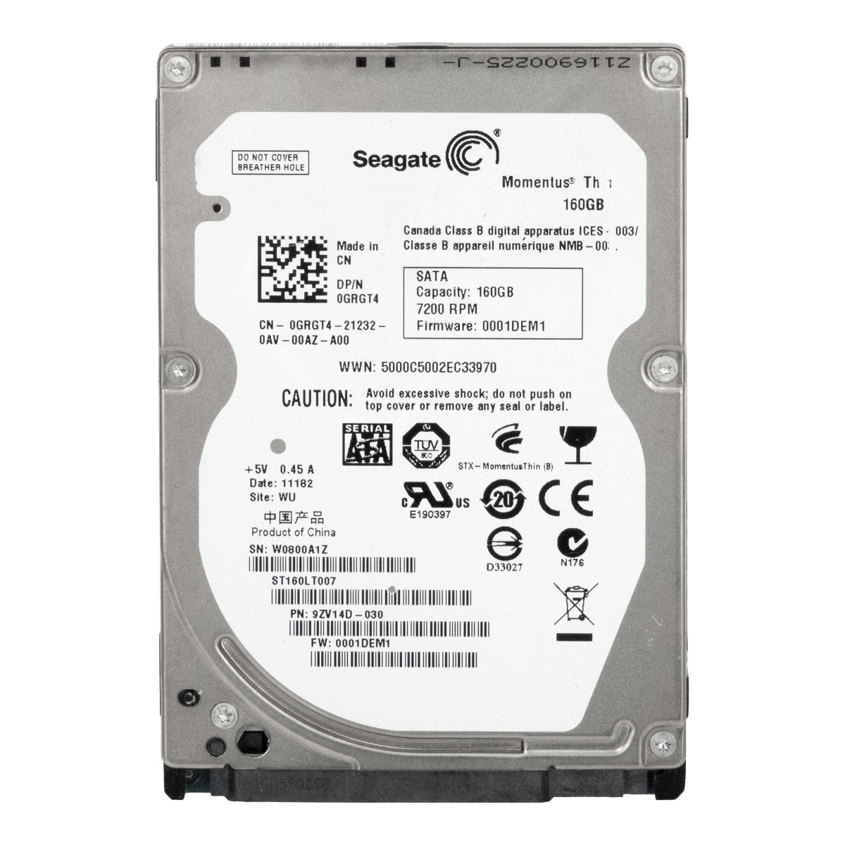 DELL 0GRGT4 160 Go 7 200 tr/min 16 Mo SATA II 2,5'' ST160LT007