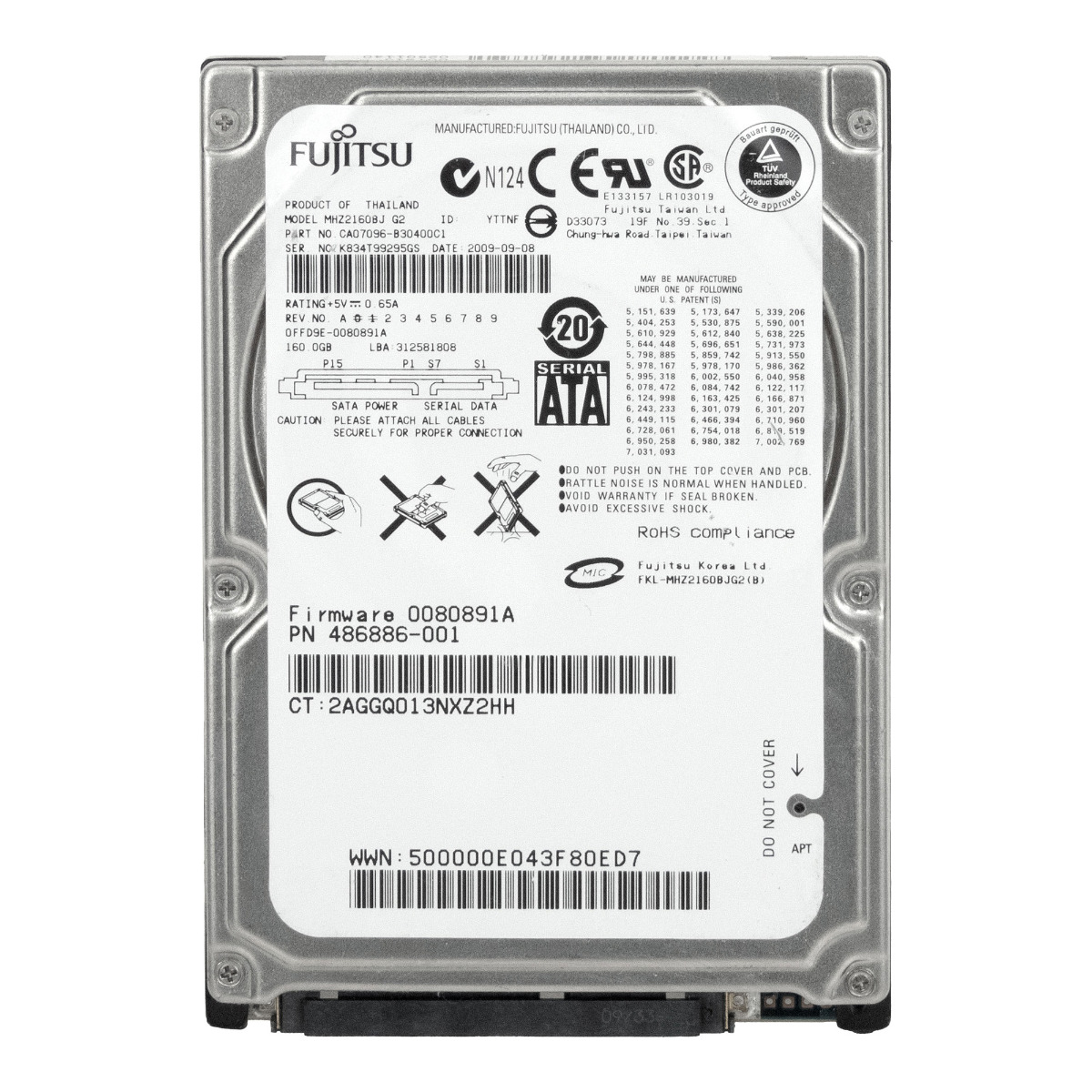 HP 486886-001 160 Go 7 200 tr/min 8 Mo SATA II 2,5'' MHZ2160BJ G2