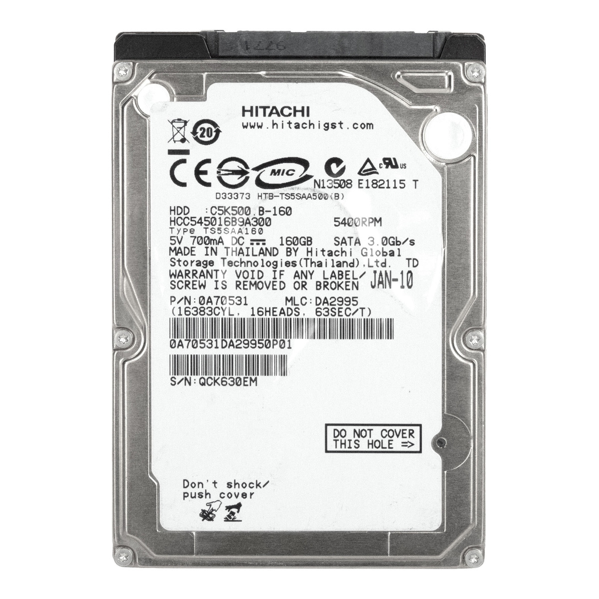 HITACHI CinemaStar C5K500 160 Go 5 400 tr/min 8 Mo SATA II 2,5'' HCC545016B9A300