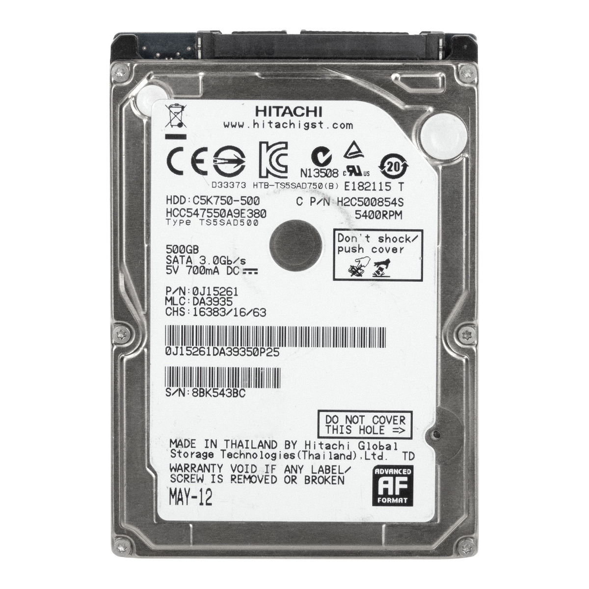 HITACHI CinemaStar C5K750 500 Go 5 400 tr/min 8 Mo SATA II 2,5'' HCC547550A9E380