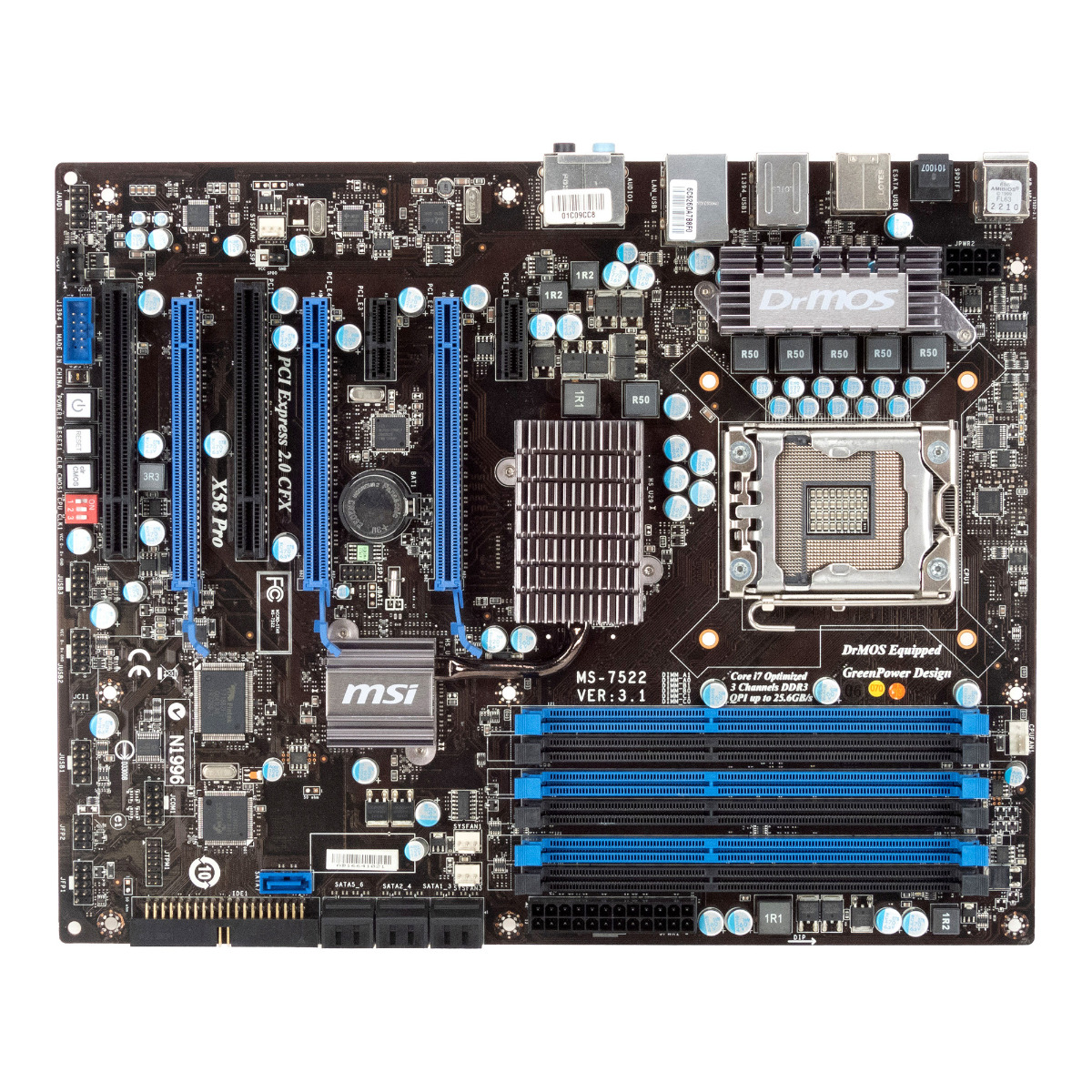 MSI X58 PRO MS-7522 VER:3.1 CARTE MÈRE SOCKET LGA1366 DDR3 PCIe PCI ATX