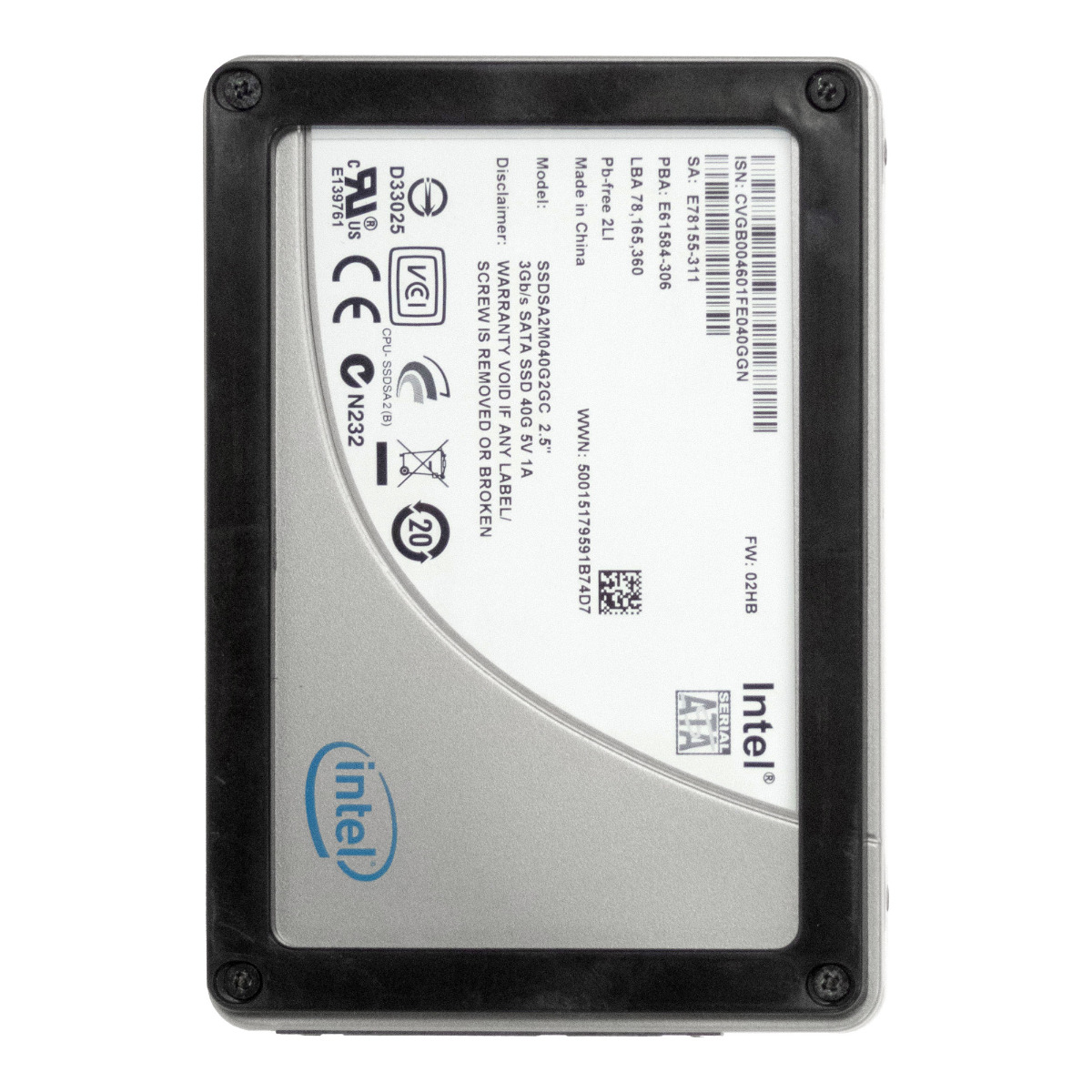 INTEL X25-V Series 40 Go MLC SATA II 2.5'' SSDSA2M040G2GC