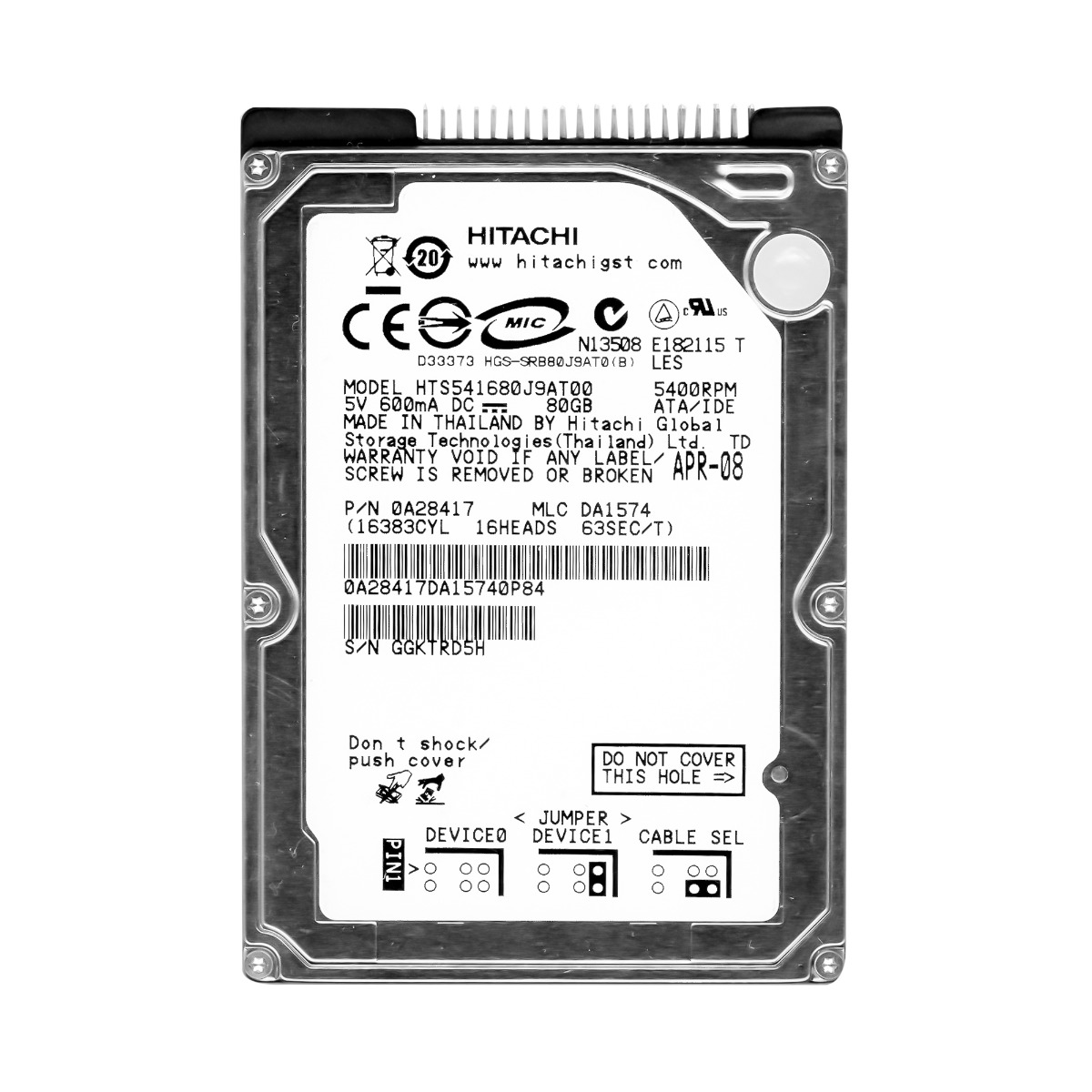 HITACHI TravelStar 5K160 80 Go ATA 5.4K 8 Mo 2.5'' HTS541680J9AT00