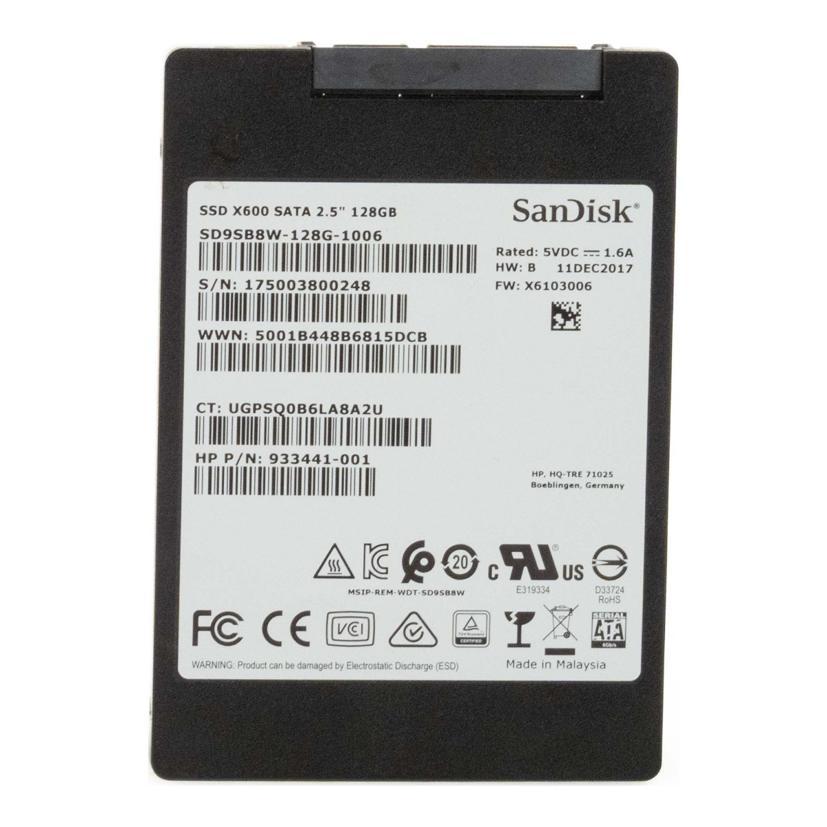 HP 933441-001 128GB TLC SATA III 2.5'' SD9SB8W-128G-1006 X600