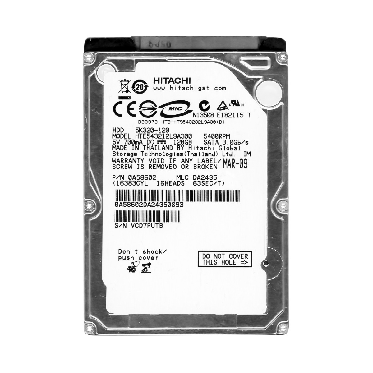 HITACHI TravelStar 5K320 EA 120 Go 5,4K 8 Mo SATA II 2,5'' HTE543212L9A300