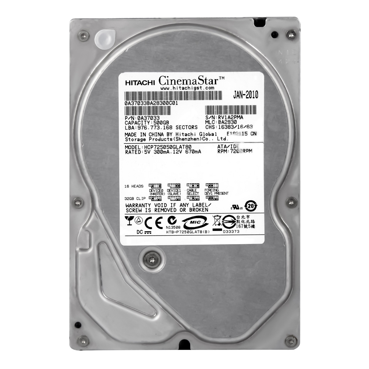 HITACHI CinemaStar P7K500 500 Go ATA 7.2K 8 Mo 3.5'' HCP725050GLAT80