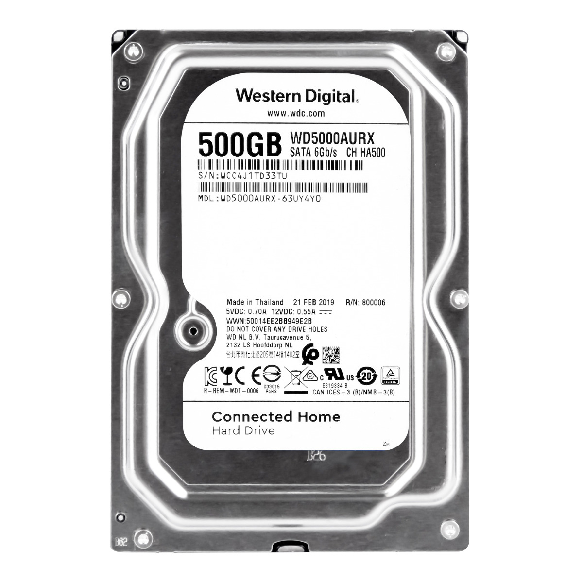 WD 500 Go 5 400 tr/min 64 Mo SATA III 3,5'' WD5000AURX CH HA500