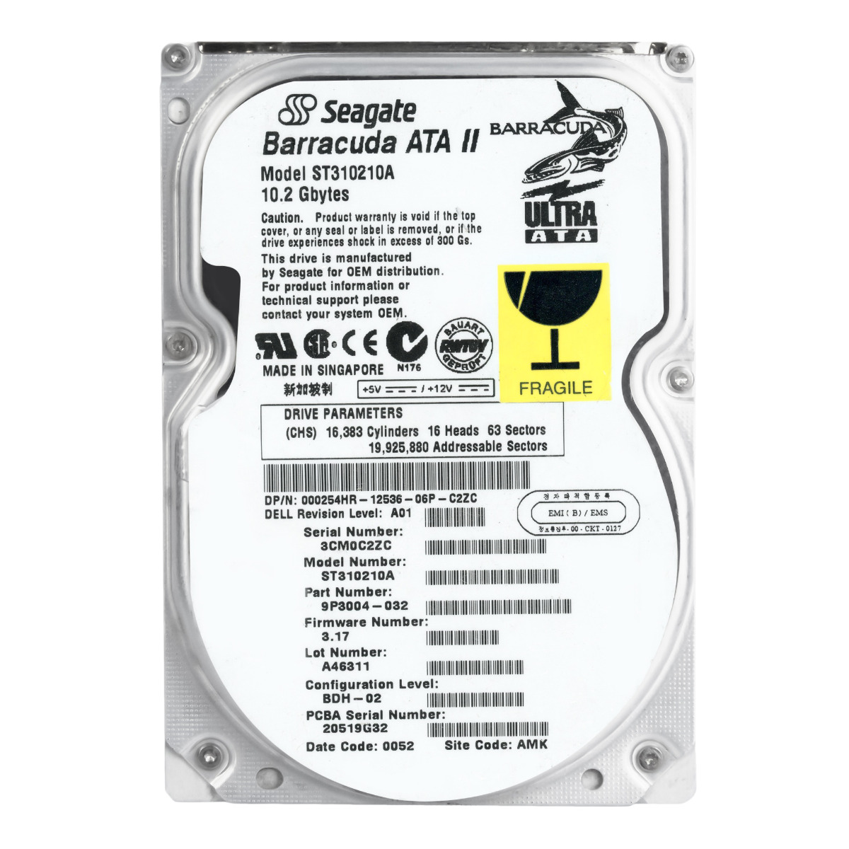 SEAGATE BARRACUDA ATA II 10,2 Go 7,2K 2 Mo ATA 3,5'' ST310210A