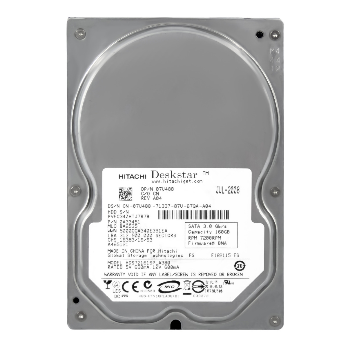 DELL 07U488 160 Go 7,2K 8 Mo SATA II 3,5'' HDS721616PLA380