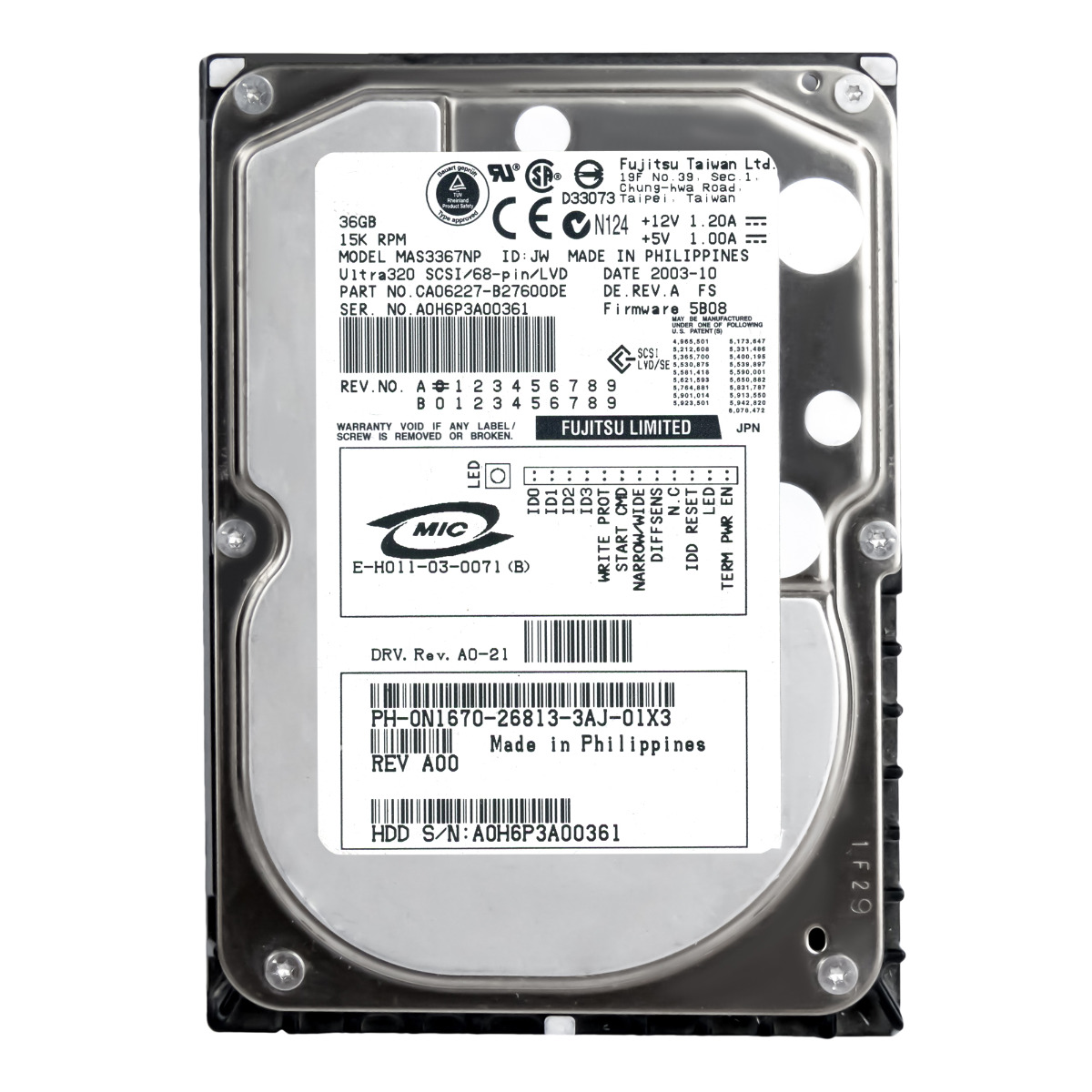 DELL 0N1670 36 Go 15K 8 Mo SCSI U320 3,5'' MAS3367NP