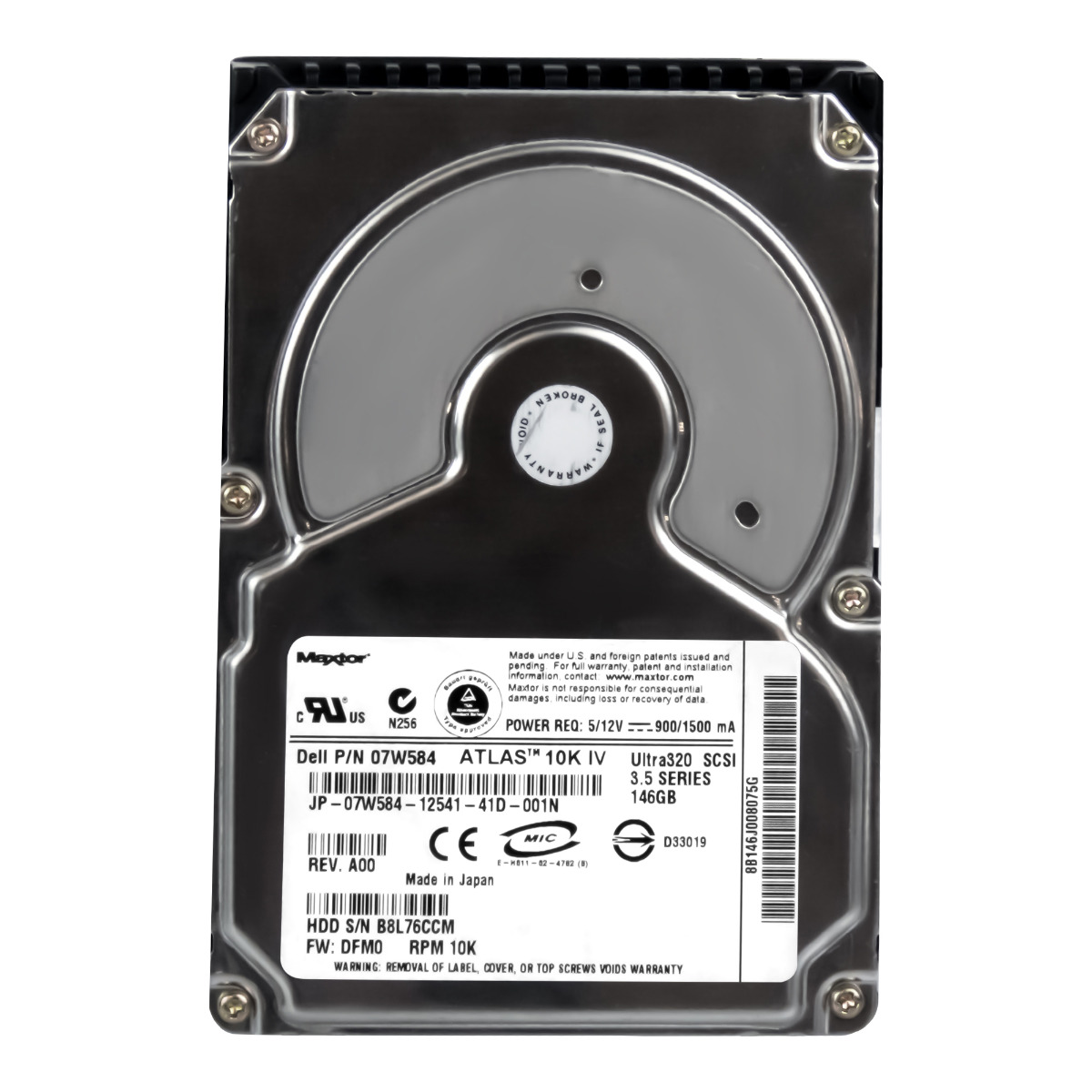 DELL 07W584 146 Go 10 000 tr/min 8 Mo SCSI U320 3,5'' 8B146J0