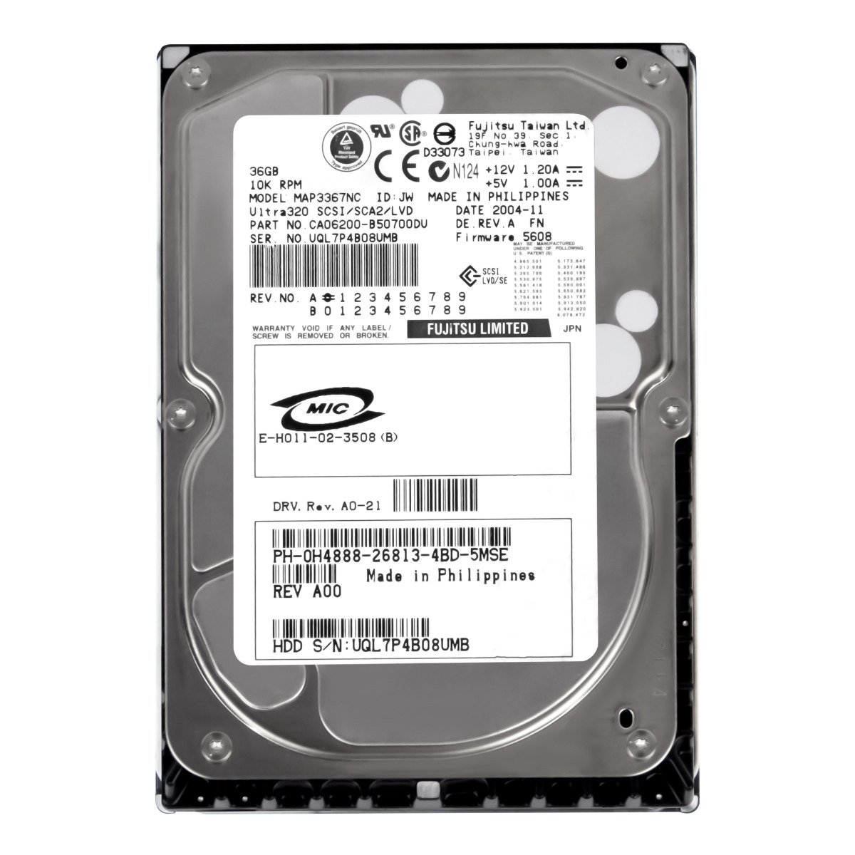 DELL 0H4888 36 Go 10 000 tr/min 8 Mo SCSI U320 3,5'' MAP3367NC