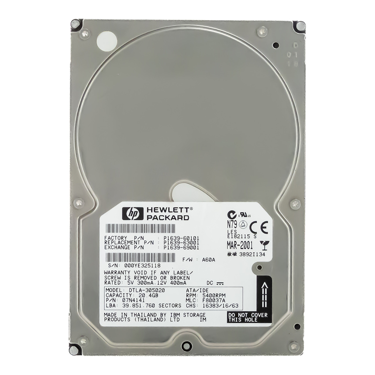 HP P1639-60101 / P1639-63001 / P1639-69001 20,4 Go 5.4K ATA 3.5'' DTLA-305020