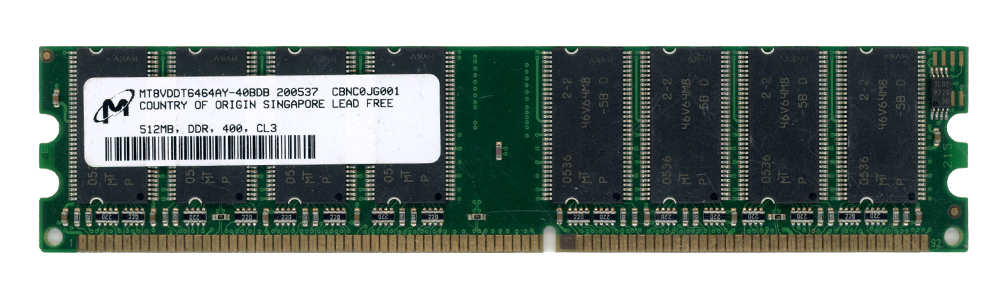 MICRON 512 Mo DDR PC3200U 400 MHz MT8VDDT6464AY-40BDB NON-ECC