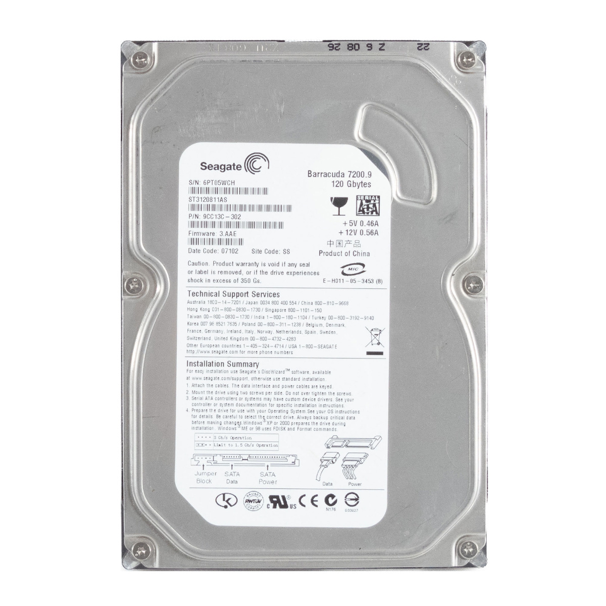 SEAGATE BARRACUDA 7200.9 120 Go 7 200 tr/min 8 Mo SATA II 3,5'' ST3120811AS