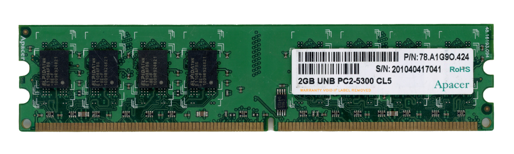 APACER 2 Go DDR2 PC2-5300U 667 MHz 78.A1G9O.424 Non-ECC