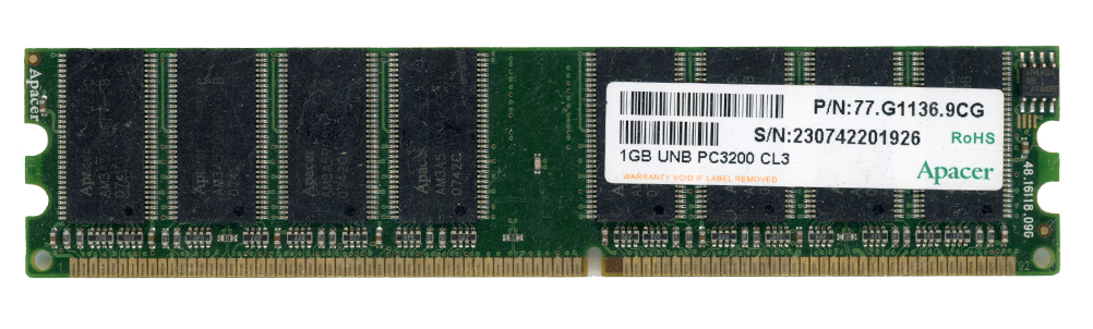 APACER 1GB DDR PC3200 400MHz 77.G1136.9CG Non-ECC