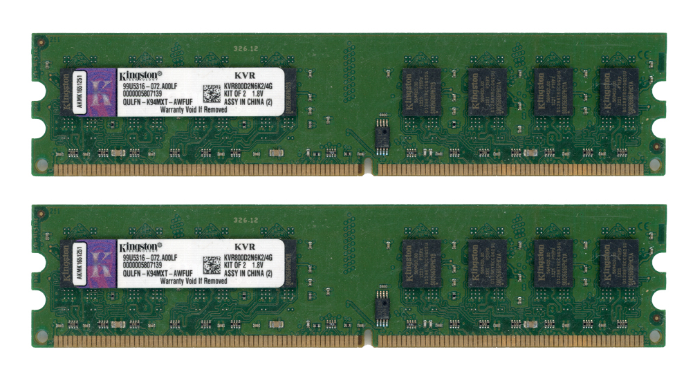 KINGSTON 4 Go 2x2 Go DDR2 PC2-6400 800 MHz KVR800D2N6K2/4G 99U5316-072.A00LF Non-ECC