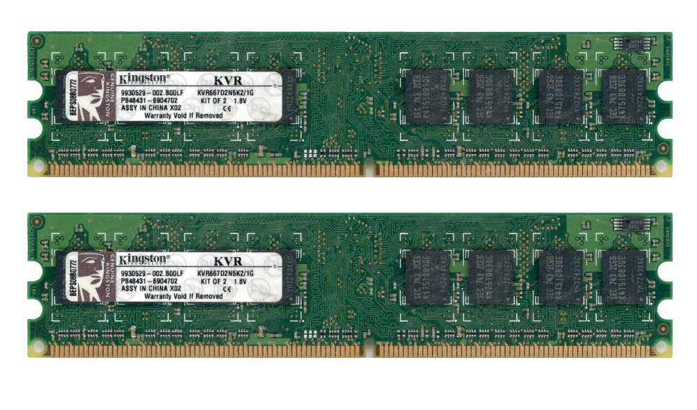 KINGSTON 1 Go 2x512 Mo DDR2 667 MHz PC2-5300 KVR667D2N5K2/1G 9930529-002.B00LF Non-ECC