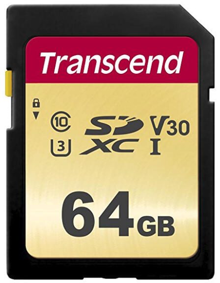 Carte mémoire Transcend SDC500S SDXC 64 Go - Carte SD, UHS-I, Classe 3 (U3), Noir