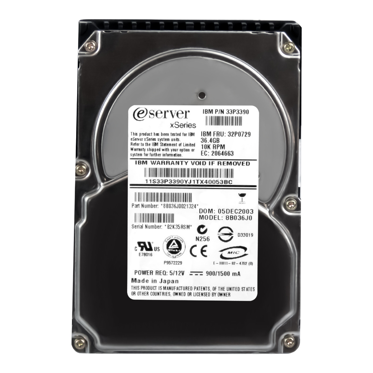 IBM 32P0729 33P3390 36GB 10K 8MB SCSI U320 3.5" 8B036J0